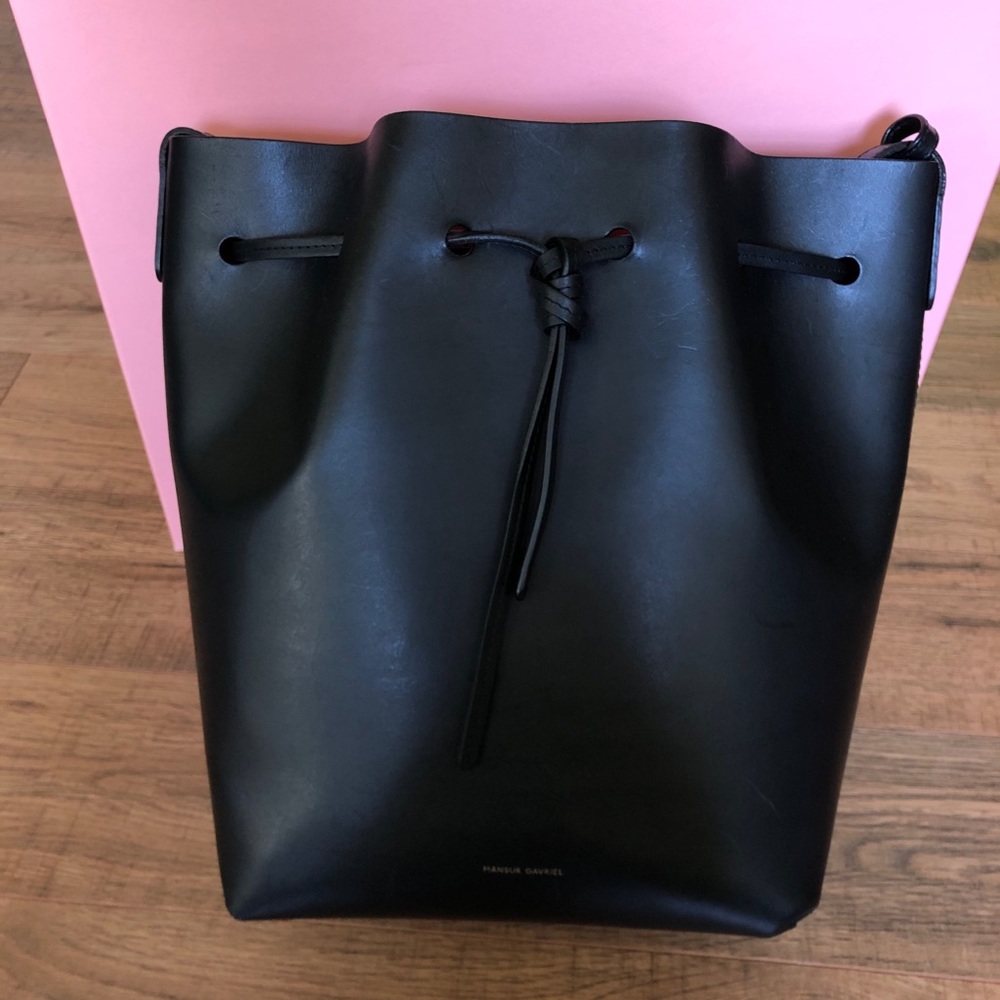 Mansur Gavriel Black Bucket Bag FlammaRed Interior